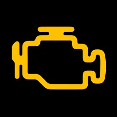 Żółty symbol silnika na czarnym tle. Migający check engine to znak, że coś jest nie tak z samochodem.