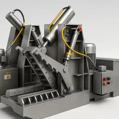Solidna maszyna z hydraulicznymi ramionami i zębami, idealna do recyklingu. To urządzenie pokazuje, czym ciąć opony na mniejsze części.