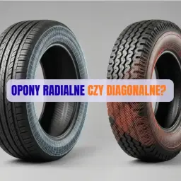 Dwa rodzaje opon: po lewej nowoczesne opony radialne z siatką, po prawej starsze opony diagonalne z siatką.