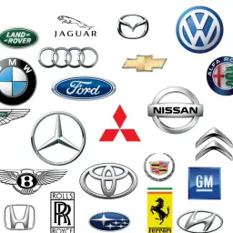 Kolekcja logotypów znanych marek samochodów: Bugatti, Infiniti, Land Rover, Jaguar, Mazda, Volkswagen, Lamborghini, Tesla, Jeep, Opel, BMW, Audi, Ford, Alfa Romeo, Peugeot, Porsche, Aston Martin, Mercedes-Benz, Mitsubishi, Nissan, Lexus, Kia, Skoda, Ma...