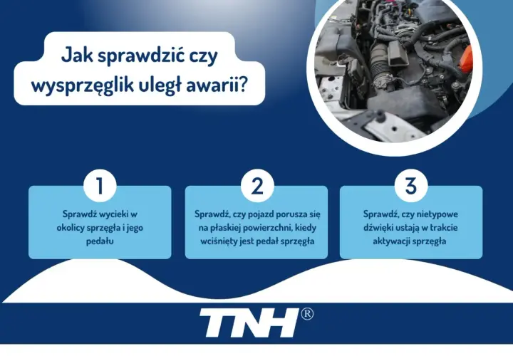 Jak sprawdzić uszkodzony wysprzęglik objawy: wycieki, ruch pojazdu na płaskiej powierzchni przy wciśniętym sprzęgle, nietypowe dźwięki.
