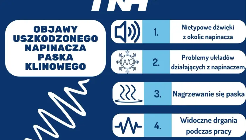 Objawy uszkodzonego napinacza paska klinowego: nietypowe dźwięki, problemy z układami, nagrzewanie się paska, drgania. Czas na wymianę paska klinowego!
