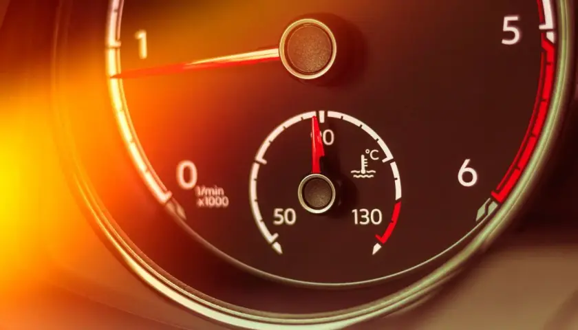 Wskaźnik pokazuje, że temperatura oleju w silniku jest w normie, blisko 90°C.