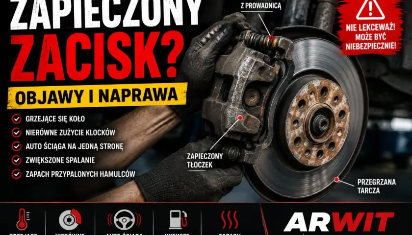 Zapieczony tłoczek hamulcowy, objawy i naprawa. Problem z prowadnicą zacisku może być niebezpieczny.