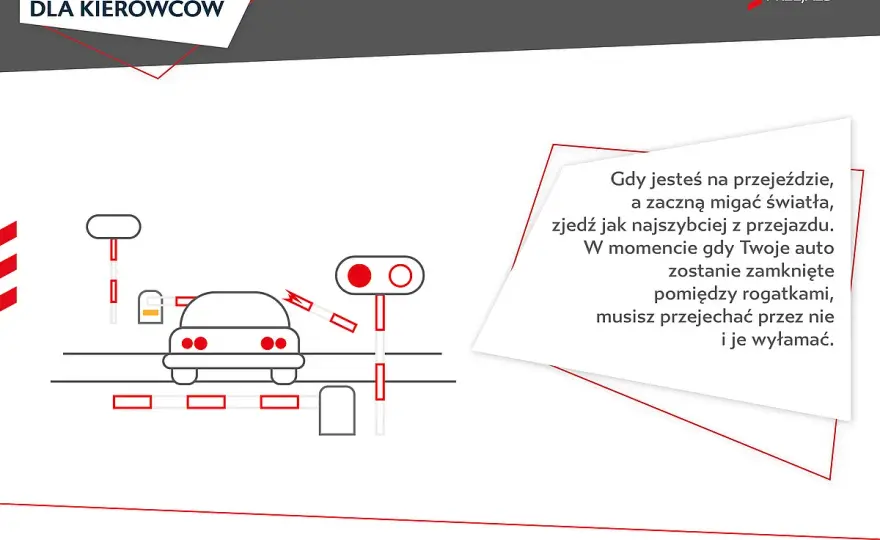 Przejazd kolejowy z zaporami - Jak jechać bezpiecznie?