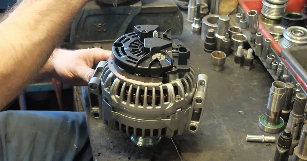 Mechanik pracuje nad regeneracją alternatora. Sprawdź, jaka jest regeneracja alternatora cena i przywróć sprawność pojazdu.
