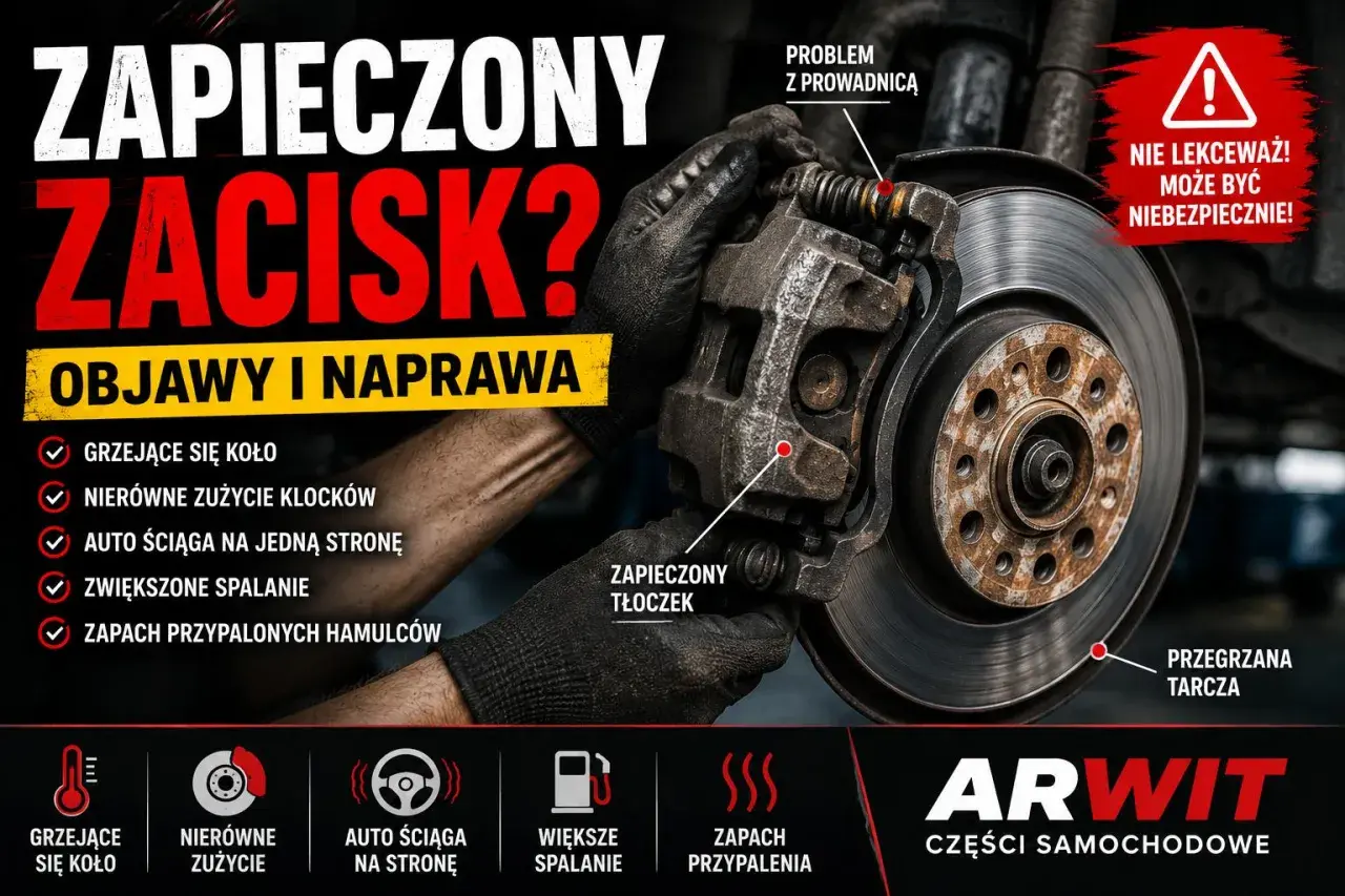 Zapieczony tłoczek hamulcowy, objawy i naprawa. Problem z prowadnicą zacisku może być niebezpieczny.